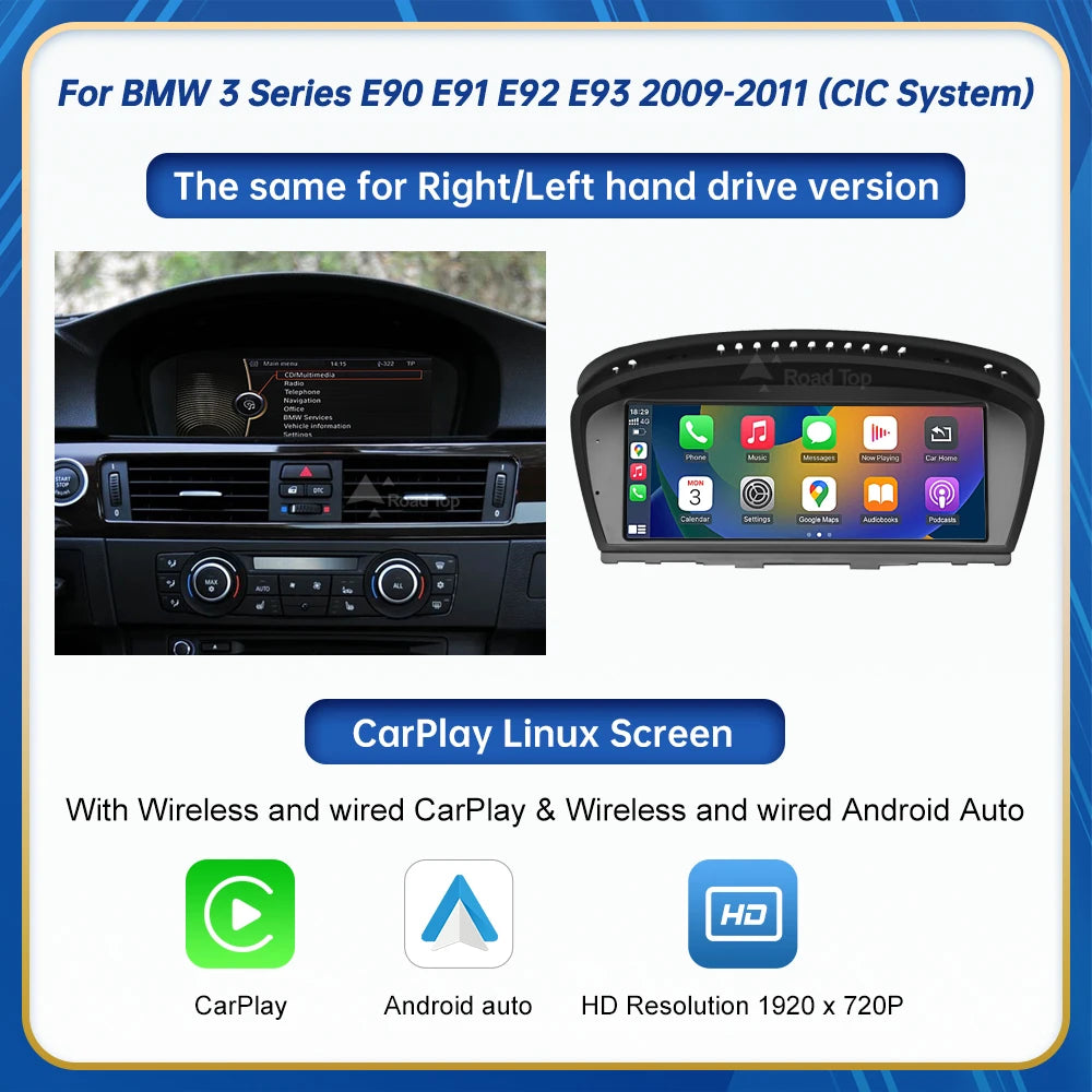 8.8" Wireless CarPlay & Android Auto Display Screen, Compatible with BMW 3 Series E90 E91 E92 E93
