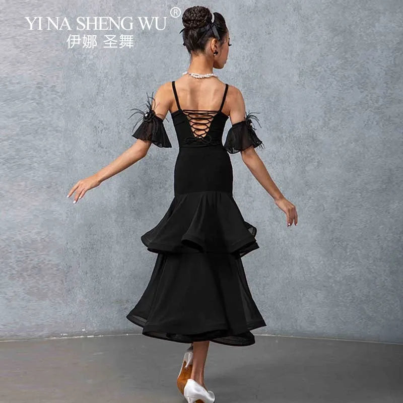 Girls double-layer chiffon ballroom dance dress