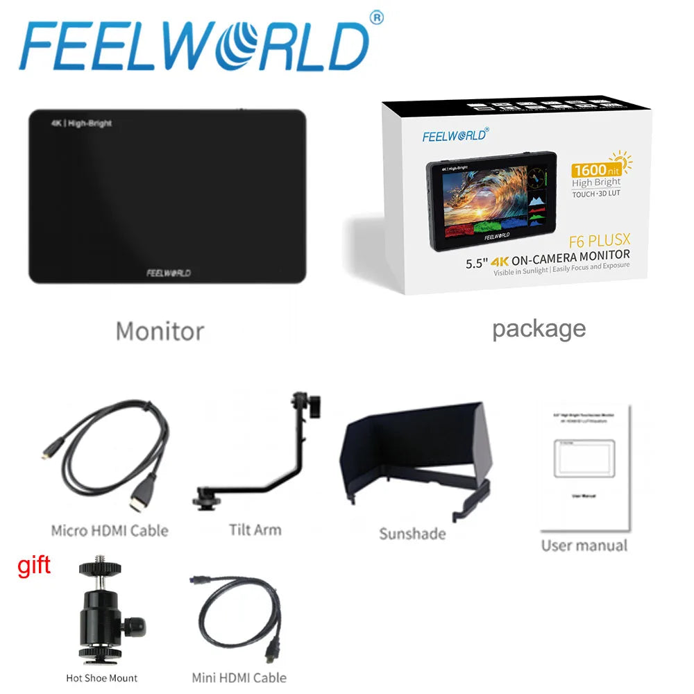 FEELWORLD F6 PLUSX Touch Screen 5.5 Inch Portable Monitor Accurate Waveform Monitoring Camere DSLR 3D LUT Full HD 1920x1080