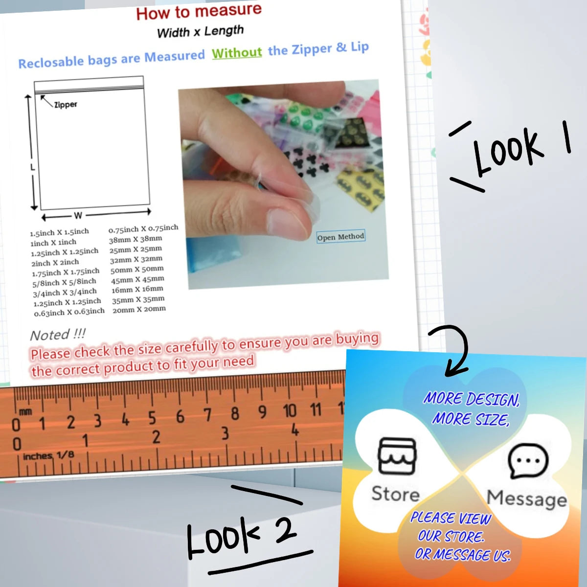100pcs Mini Reclosable Storage Baggies - Zip Craft Bags (Spades Print)