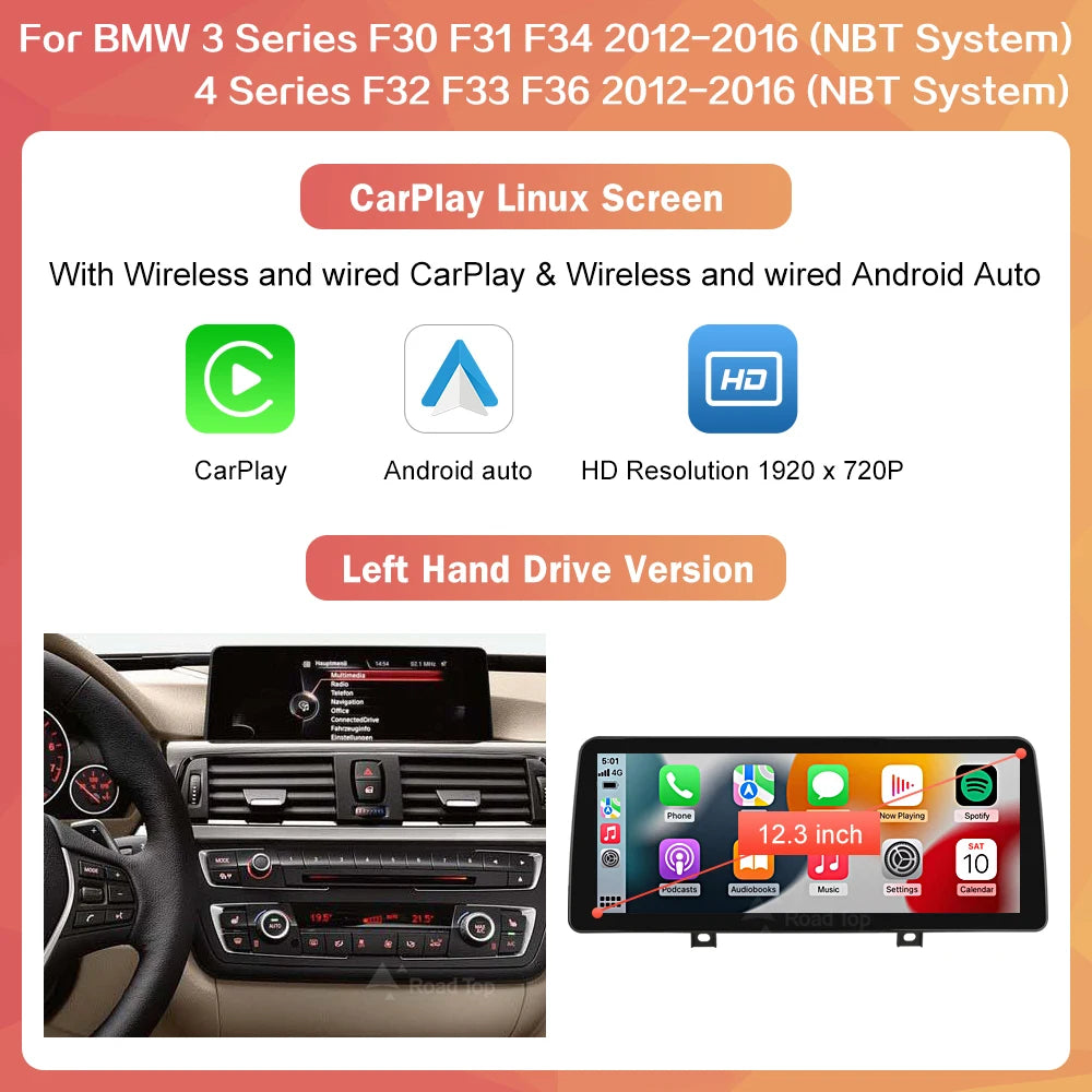 10.25" Wireless CarPlay & Android Auto Display for BMW 3/4 Series F30 F31 F32 F33 F34 F36 NBT — 1920×720 Touchscreen