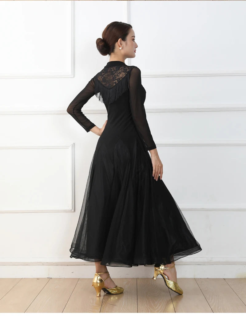 Women's simple black standard ballroom dance dress