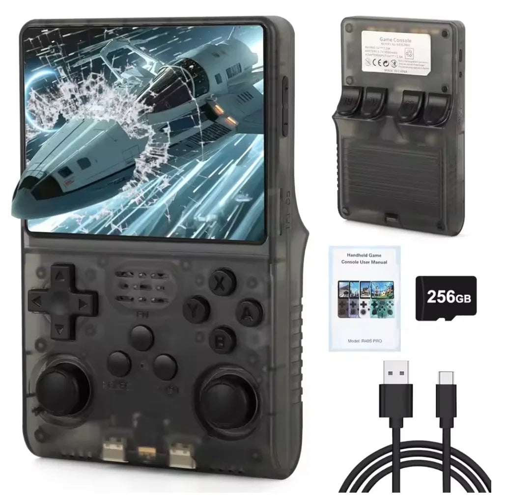 R40s pro Retro Game Console 3.5'' IPS Screen Arkos Auex Linux System 256GB 30000+ Games Portable Video Handheld Game Console