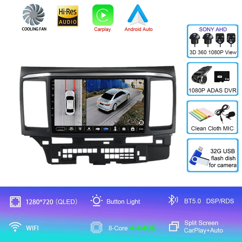 9" Android Car Stereo for Mitsubishi Lancer 9, 10 & X (2008–2016) — CarPlay, Android Auto, GPS, Touchscreen