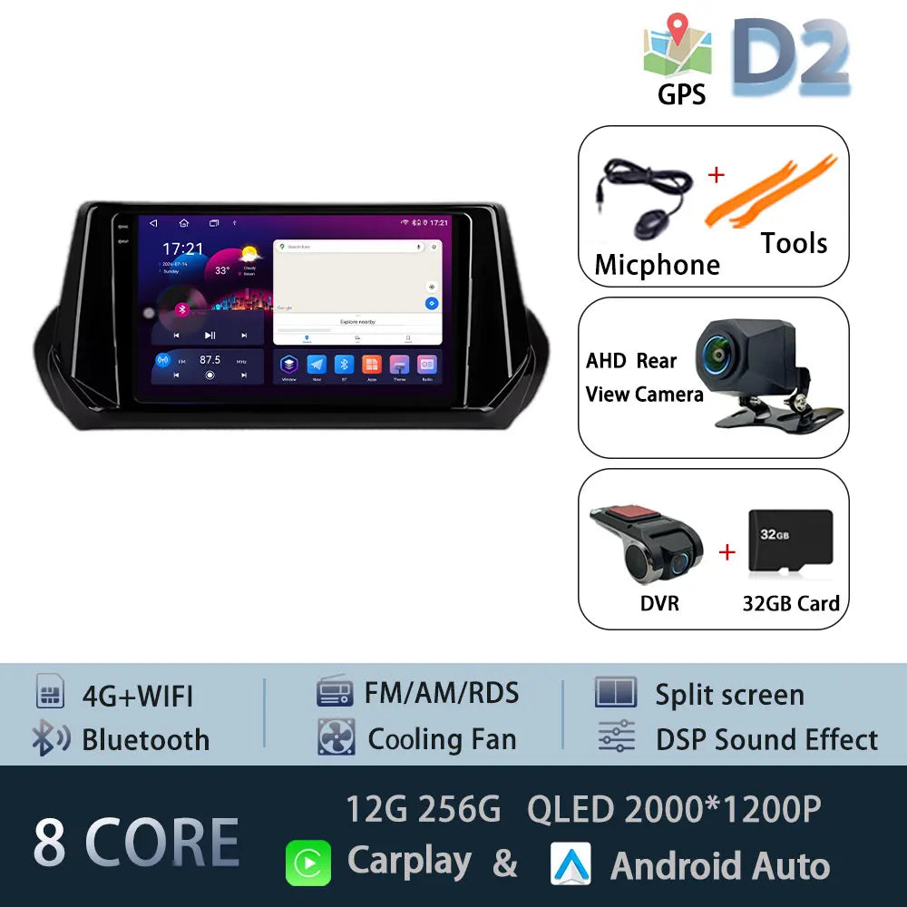 Car Stereo with Apple CarPlay & Android Auto, Compatible with Peugeot 2008 & 208 (2019-2022)