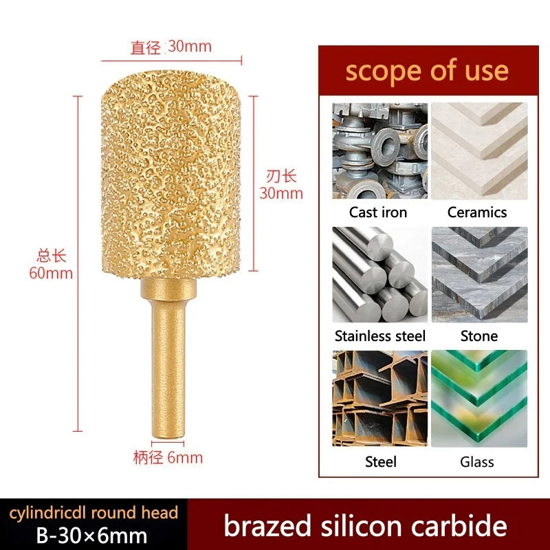 6mm Shank Brazed Diamond Grinding and Polishing Head for Cast Iron Stone Marble Tile - Deburring Metal Processing Carve