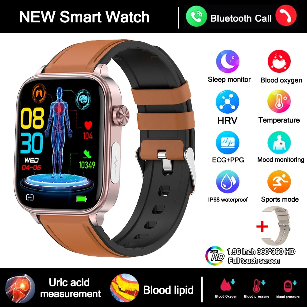 2026 New Al Science Diagnosis Blood Lipids Uric Acid Blood Oxygen Smart Watch Men ECG+PPG Voice Bluetooth Call Health Smartwatch