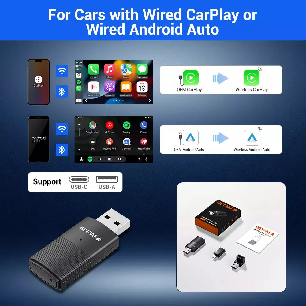 Wireless CarPlay & Android Auto Adapter, Compatible with Mercedes-Benz, Chevrolet, Ford & Honda