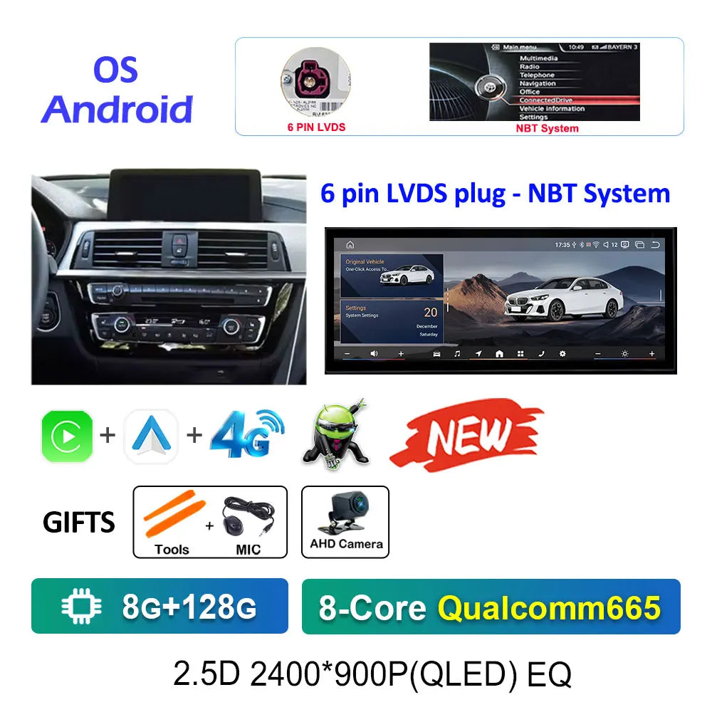 12.3" Android CarPlay Screen for BMW 3/4 Series F30 F31 F32 F33 F34 F36 (2013–2019) NBT/EVO — Android Auto, GPS, 4G