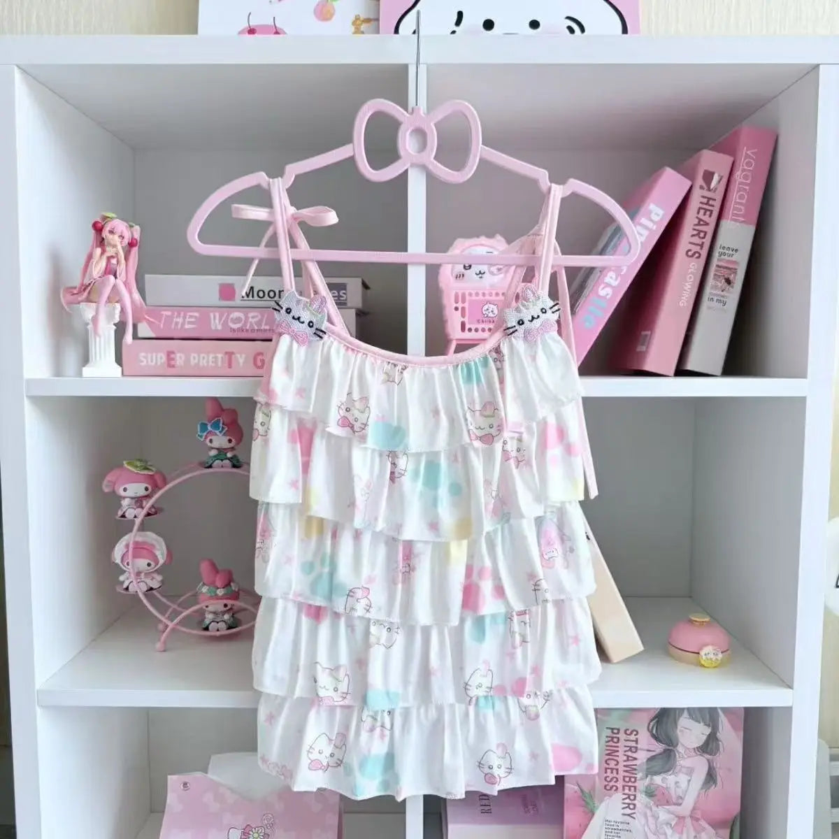 Women's Sweet Kawaii Lace Bow Camisole – Pink Stripe Off Shoulder Japanese Chic Vest Top