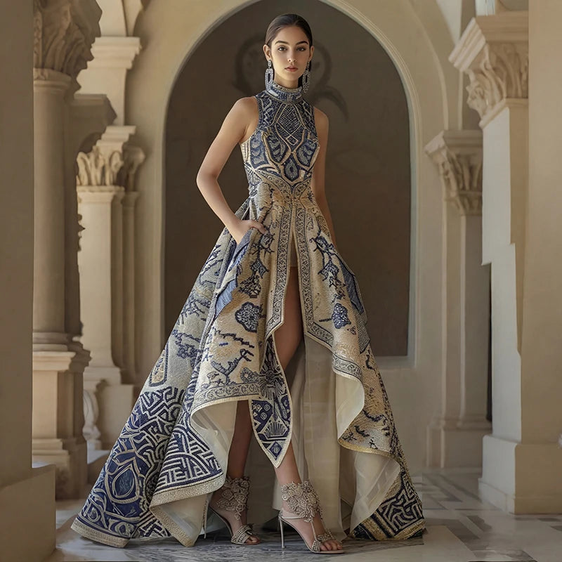 Women's Elegant Floral A-Line Maxi Dress – Sleeveless Low-High Hem Party & Evening Dress 2026