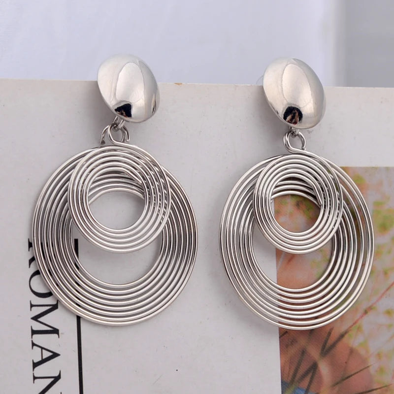 Big Round Statement Earrings — Gold & Silver Tone Geometric
