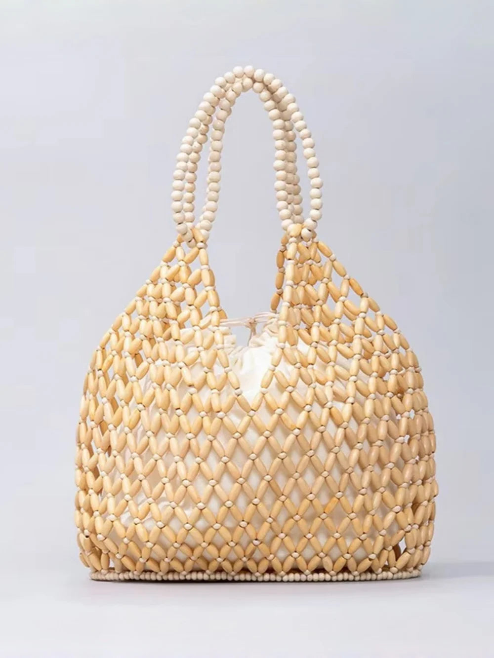 Women's Handmade Wooden Beaded Handbag - Hollow Woven Shoulder Bag - photo 9