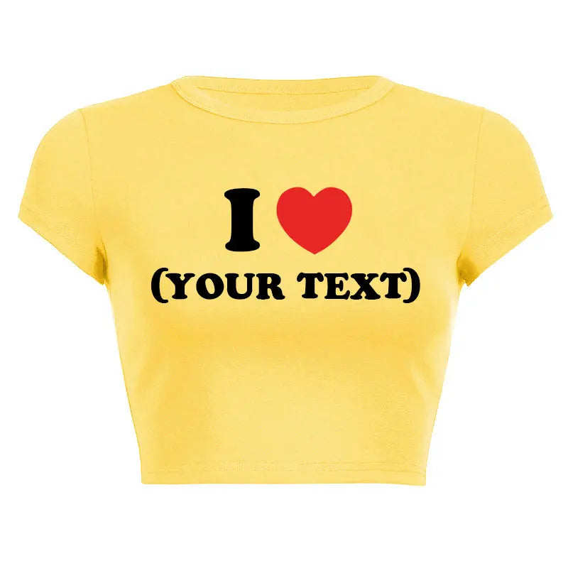 DIY Customize Your Text Couple Summer Casual Short Sleeve O Neck Cropped Navel Women Crop Tops Soft Bodycon Fashion Tees Blouse