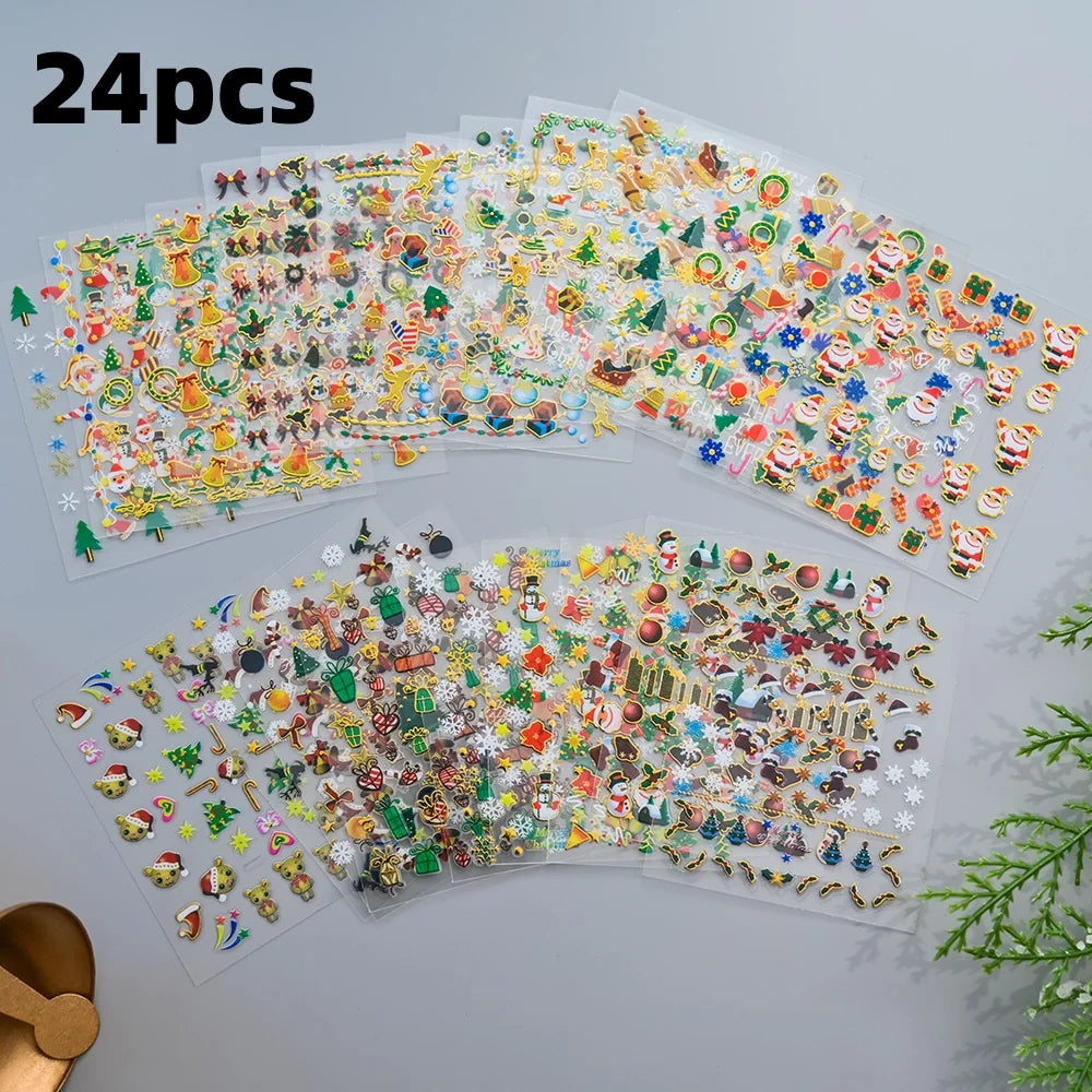 30pcs Christmas Nail Art Stickers Cartoon Holiday Design Santa/Reindeer/Snowflakes Nail Decals Sparkle Festive Manicures & Gifts