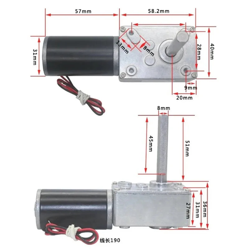 5840-31ZY-51 Geared Motor 12V~24/7RPM~470RPM High Torque 70KG/CM High Power Worm Gear DC Motor Turntable Door Self-Locking