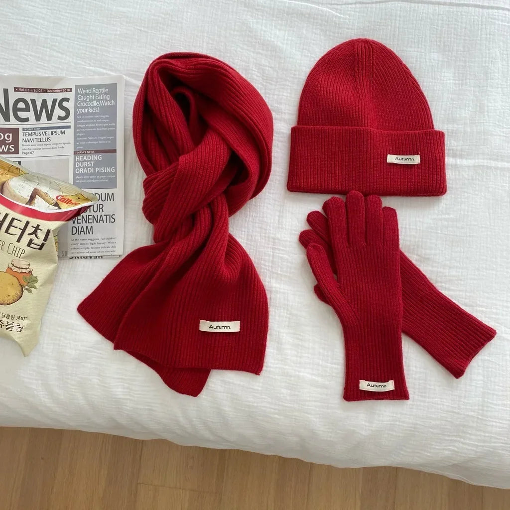 Women's Knit Hat, Scarf & Gloves - Solid Color 3 Piece Winter Set - photo 13