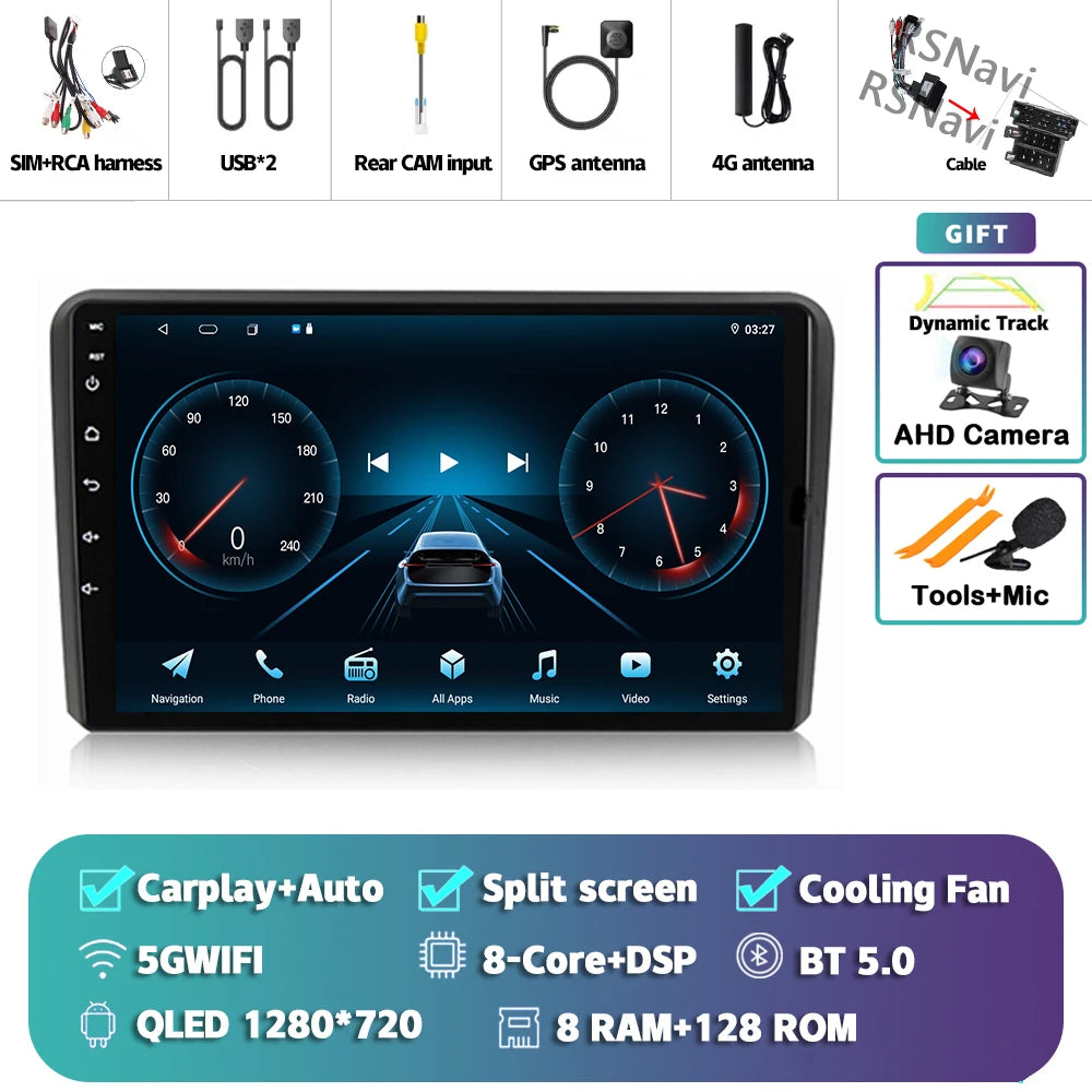 Android 16 Carplay Auto GPS Navigation For Audi A3 8P 2003 - 2013 Radio Multimedia Player 2Din Head Unit Video Stereo Car Radio