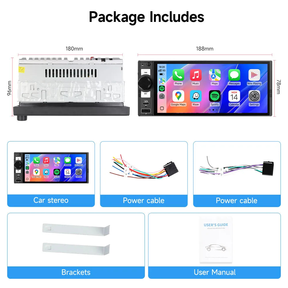6" 1 DIN Universal Car Stereo with Apple CarPlay & Android Auto (MP5)