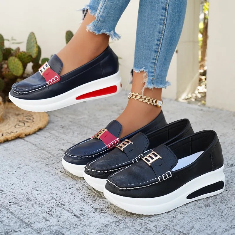 Round-Toe Vulcanized Sneakers for Women — Slip-On Platform Walking Shoes