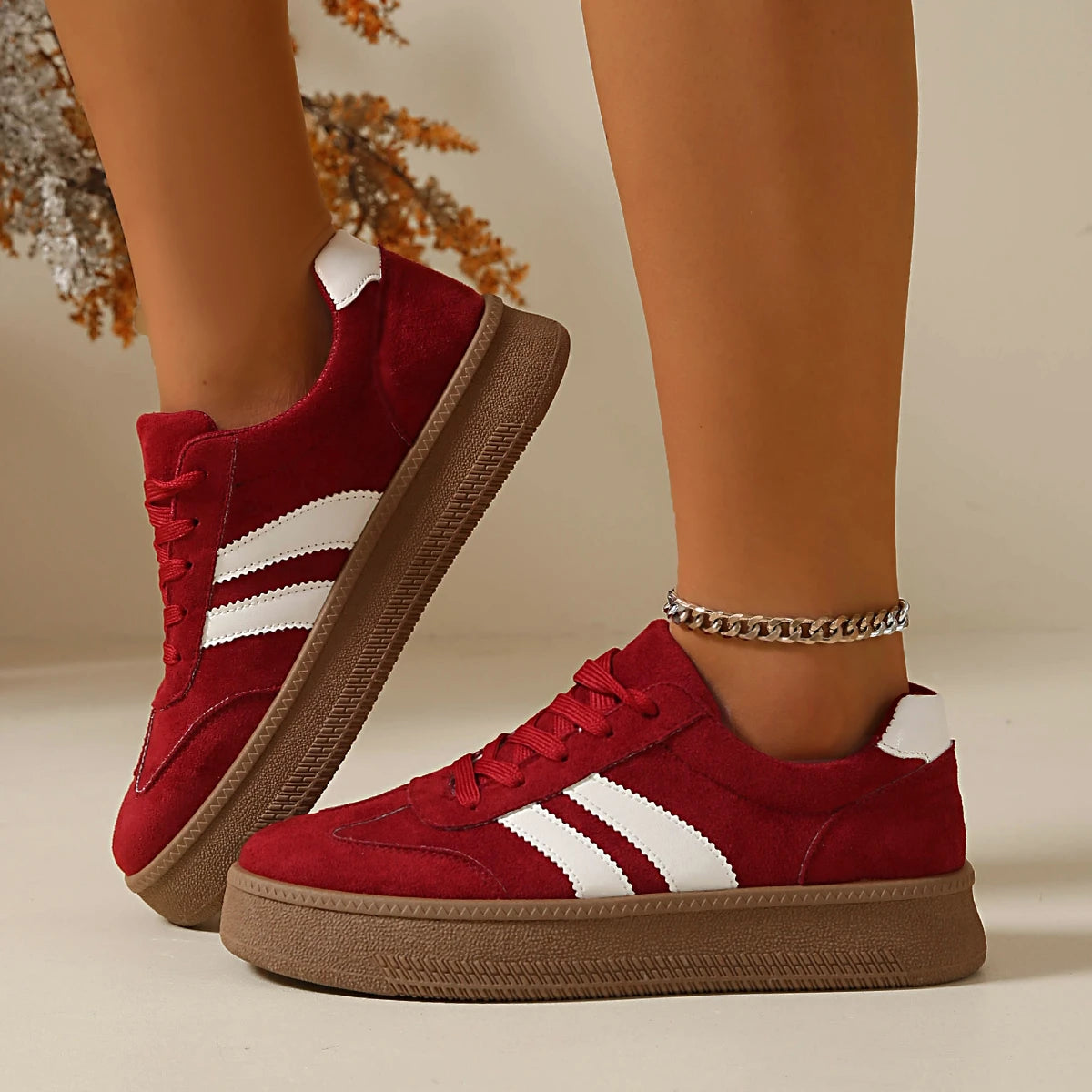 Suede Platform Sneakers for Women — Non-Slip Breathable Lace-Up Walking Shoes