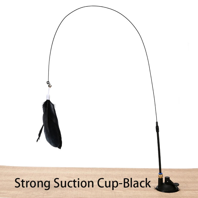 Interactive Cat Toy Handfree Cat Stick Kitten Playing Teaser Wand Toy Suction Cup Feather Wand Pet Supplies Simulation Feather