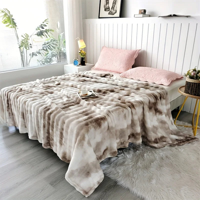 Faux Rabbit Fur Bed Blanket, Soft Thick Plush Throw