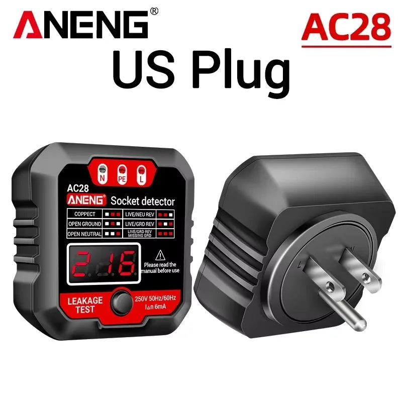 ANENG AC28 Digital Socket Power Tester Smart 50Hz/60Hz Zero Line Phase Circuit Breaker Finder Check Voltage Tester EU/US Plug