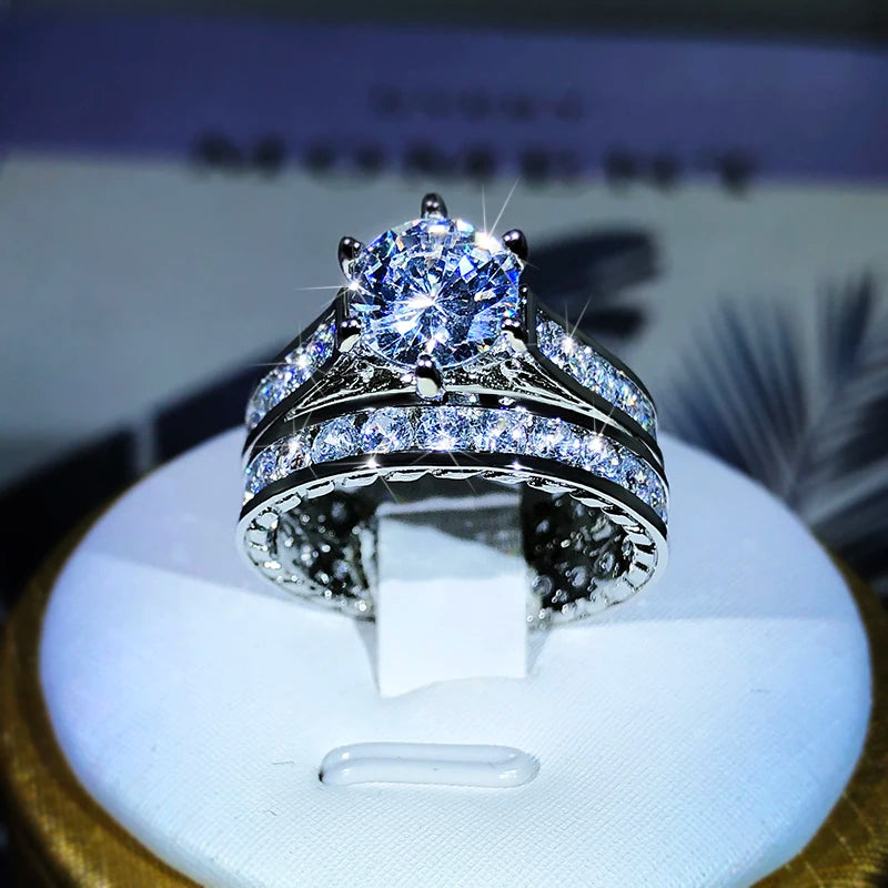 925 Silver 2-Piece Engagement Ring Set – Two-Tone Zircon