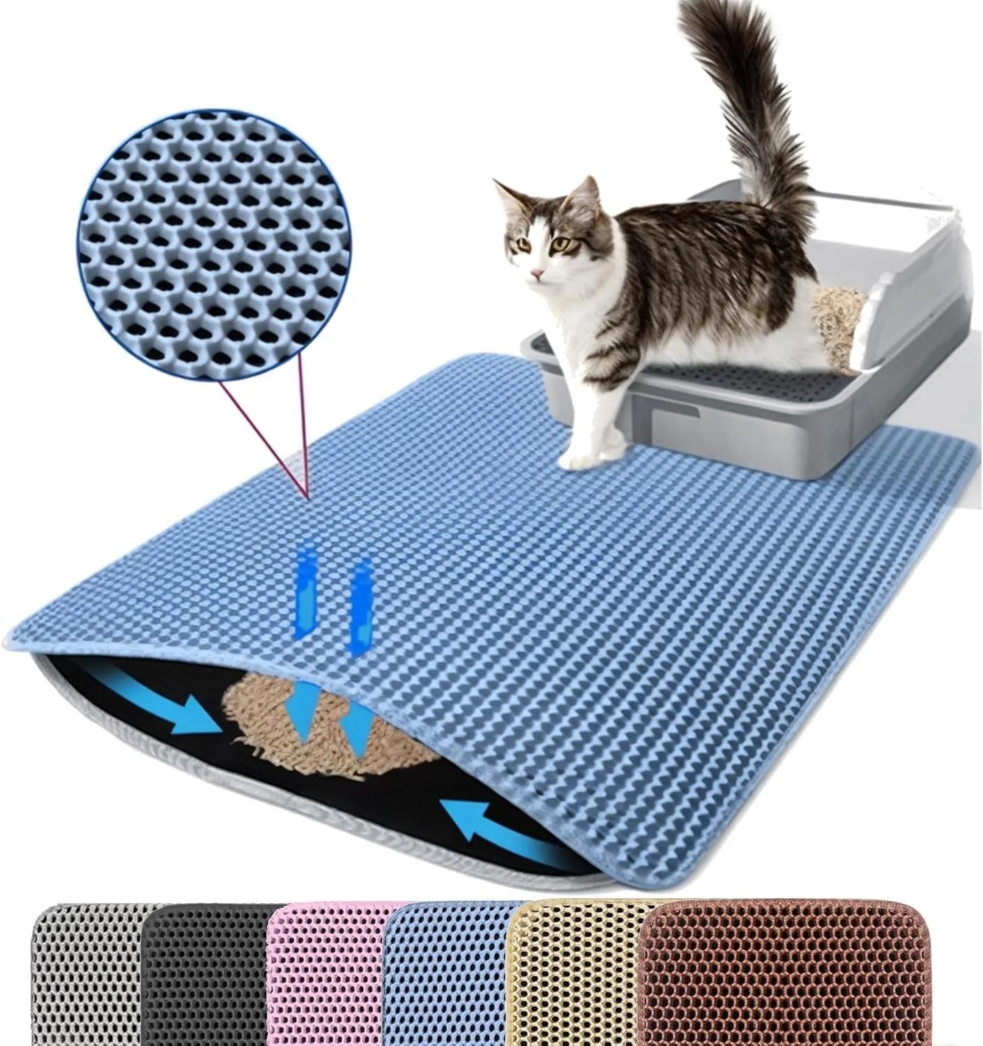 Double Layer Non-Slip Cat Litter Trapping Mat – Waterproof Wear-Resistant Litter Box Filter Pad | Anti-Slip