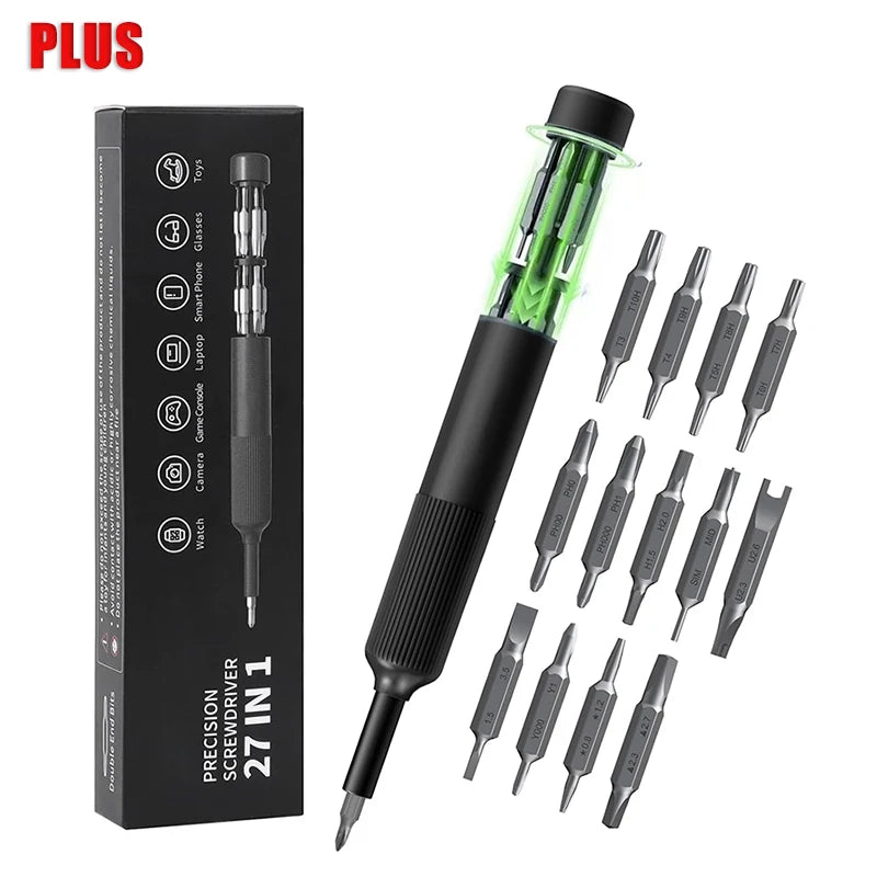 27 in 1 Precision Screwdriver Set Magnetic Bits Pen Style Manual Repair Tools Kit for Eyeglass Watch PC Jewelers Laptop iPhone