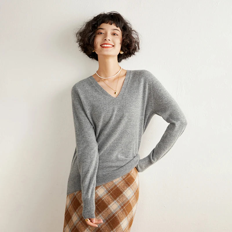 Women's Cashmere V-Neck Sweater, Knit Pullover