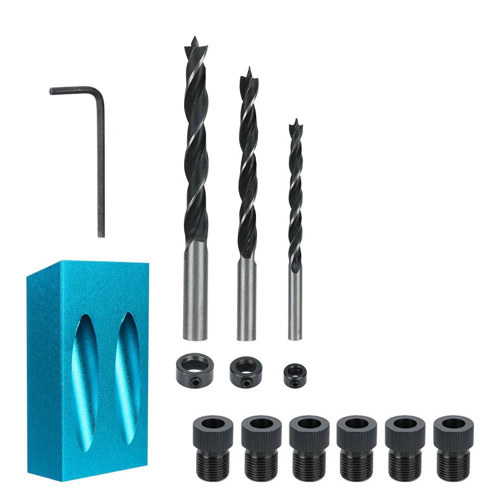 15 Pc Pocket Hole Jig Kit with Drill Bit, 15° Woodworking Guide