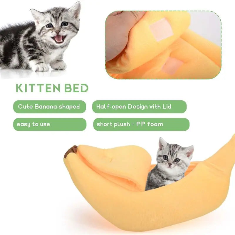 A36T-Cute Banana Cat Bed, Pet Bed Soft Cat Embrace Bed, Lovely Pet Bed For Cats, Rabbits & Small Dogs