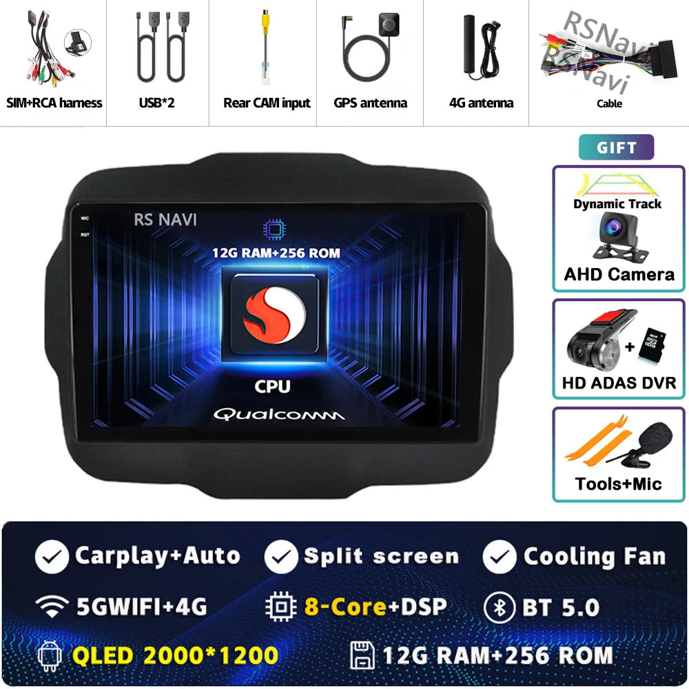 Android 16 For Jeep Renegade 2016 - 2020 2K QLED Android Car Radio Multimedia Video Player GPS AI Voice CarPlay 4G Stereo