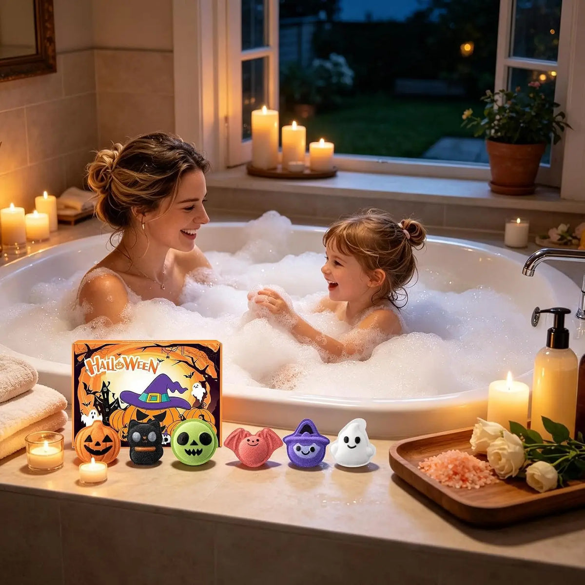 Halloween Bath Bomb Set, 6-piece, Weird Shape, Pumpkin Ghost Bat Witch Cat Bath Bomb Set, Halloween Boys and Girls Gift