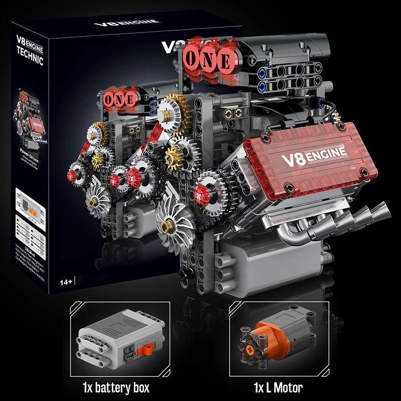 Brick V8 Engine Motorized Simulation Model Electrically Drive Building Blocks Technical Car Parts Creative DIY Toys Gifts Adult