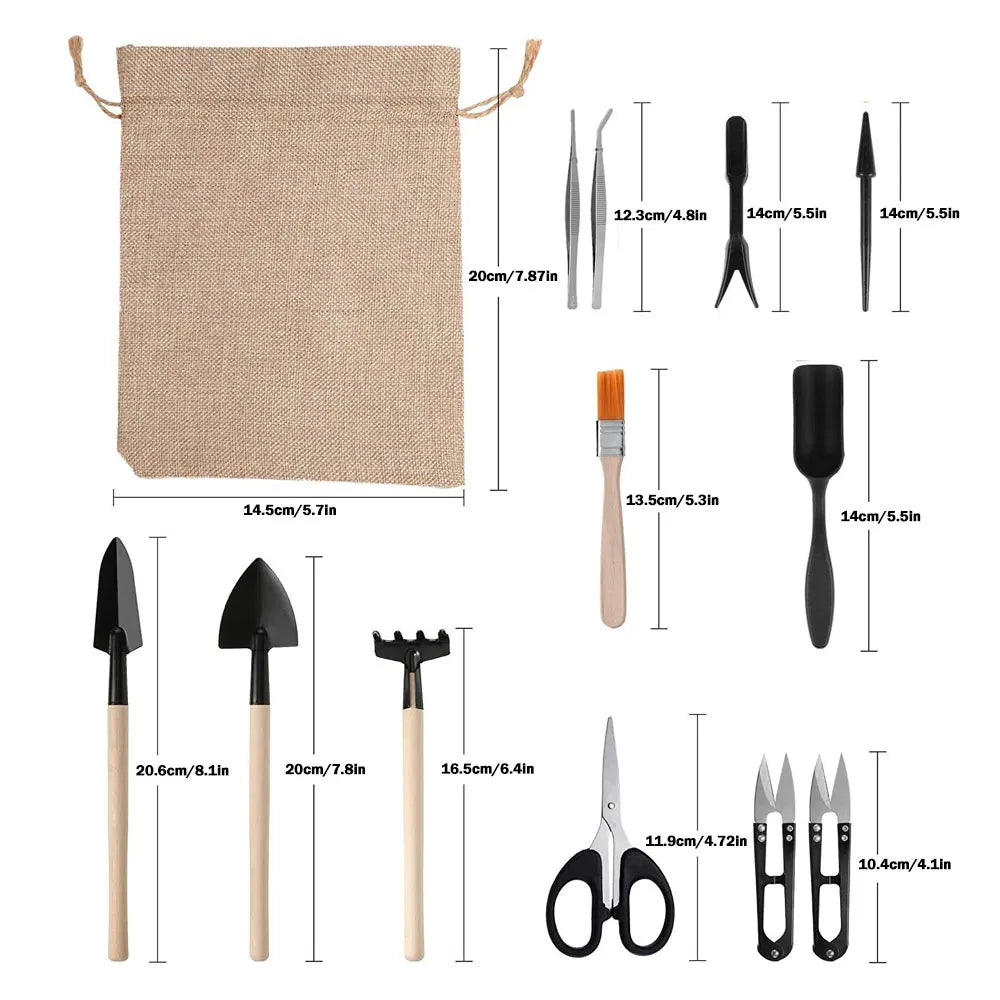 13-Piece Mini Garden Tool Set – Shovel, Rake & Bonsai Tools for Succulents & Potted Plants