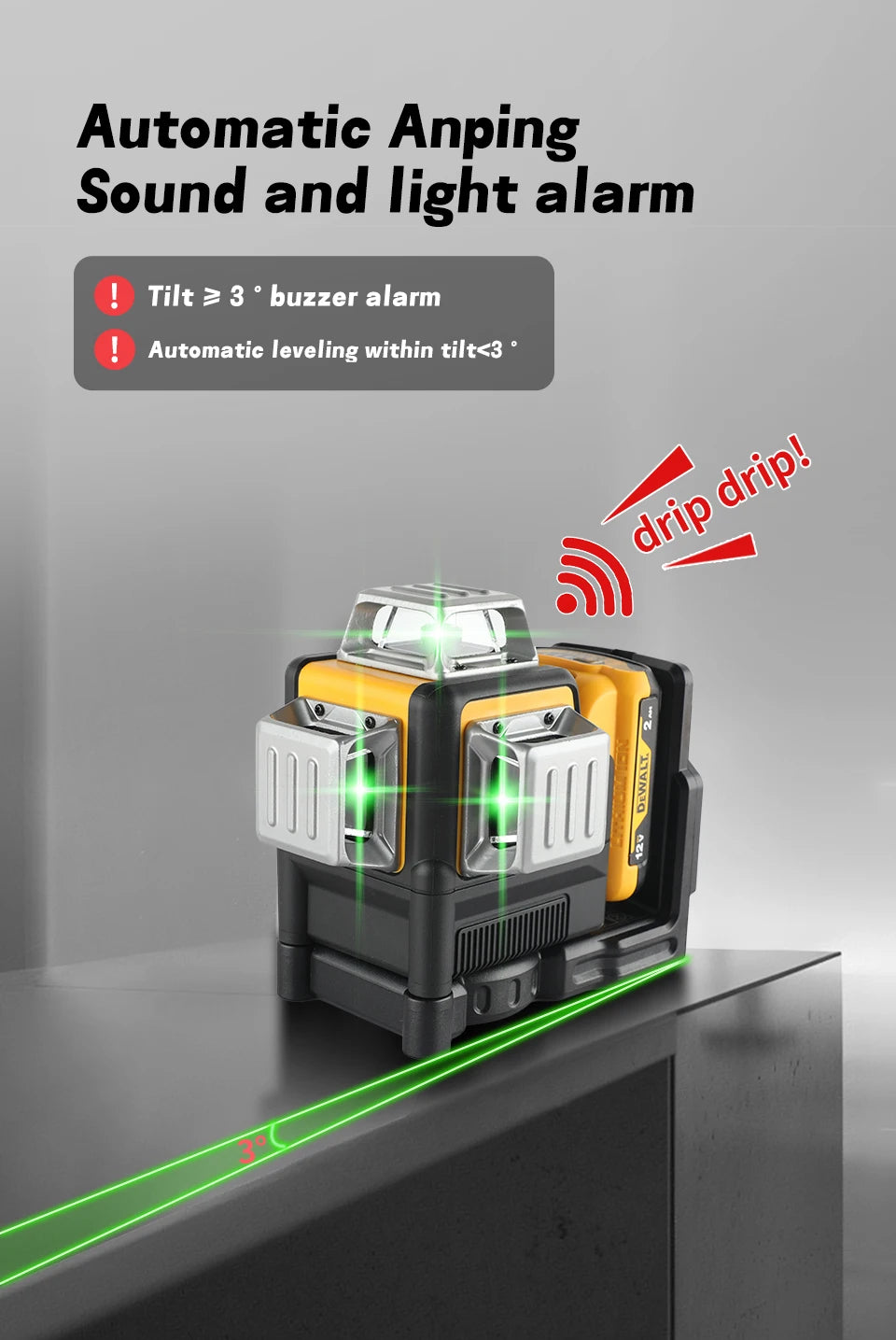 DEWALT DW089LG 12 - Line Green Beam Laser Level - 360° 3 - Side Coverage, 12V Li - Ion for Versatile Jobsite Tasks