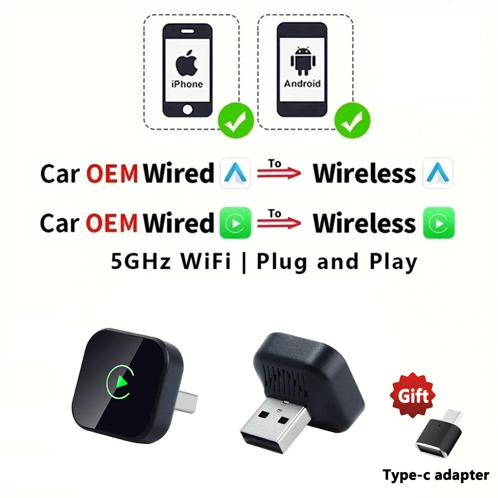 EKIY 2in1 Wired To Wireless CarPlay Adapter Android Auto Dongle Smart AI Box High Quality Car Accessories Intelligent System