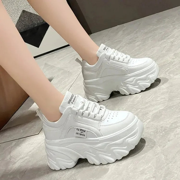 Rimocy White Black Chunky Sneakers Women Spring Autumn Thick Bottom Dad Shoes Woman Fashion PU Leather Platform Sneakers Ladies