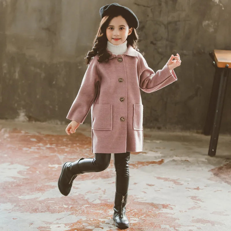 Girls Long Winter Coat - Vintage Style Beige Jacket for Ages 6-12 - photo 6