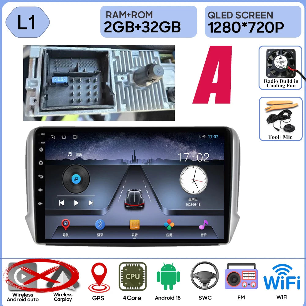 Android 16 GPS Navigation For Peugeot 2008 208 Series 2012 - 2018 Carplay Car Radio Multimedia Player Stereo Video BT 2k Screen
