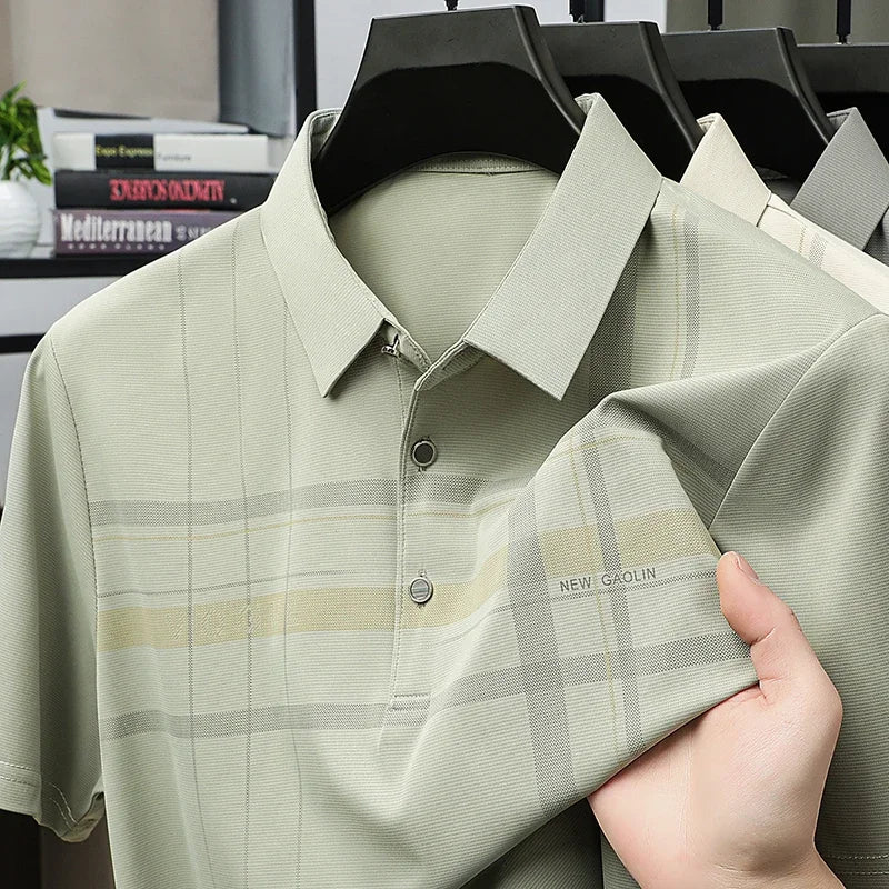 Men's Plaid Polo Shirt - Breathable Short Sleeve, Business Casual