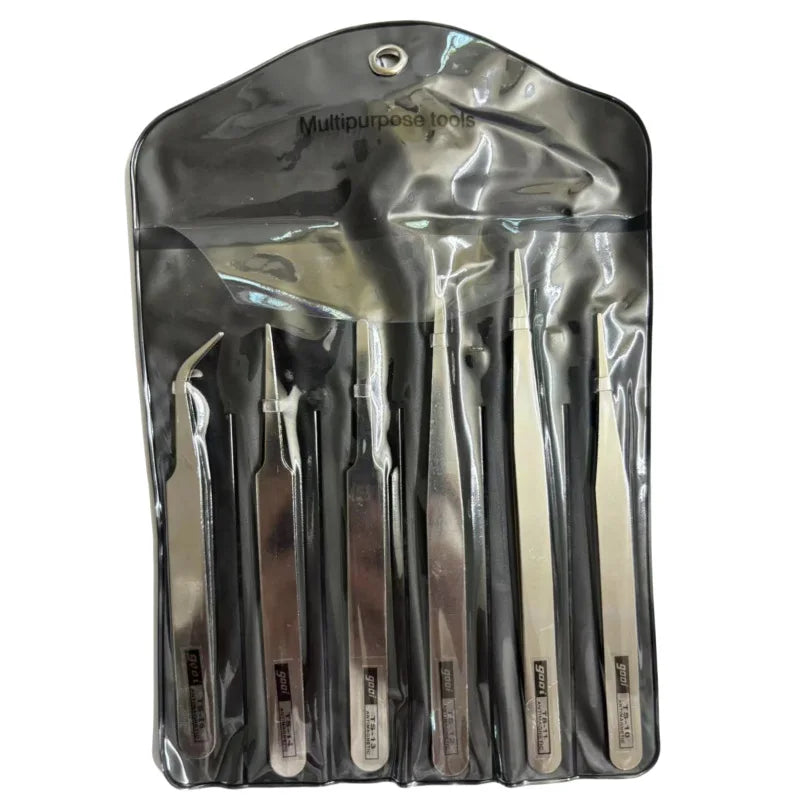 6Pcs/Set Stainless Steel Tweezers: Industrial Precision Repair Tool with Bent&Straight Tips, Ideal for Professional Repairs&DIY