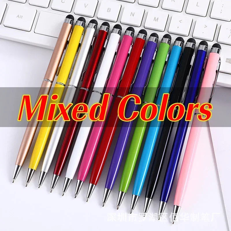 20-200 Pens Each Pack Mini Metal 2-in-1 Stylus Universal Ballpoint Pen Custom Logo Text Engraving Office School Advertising Pen