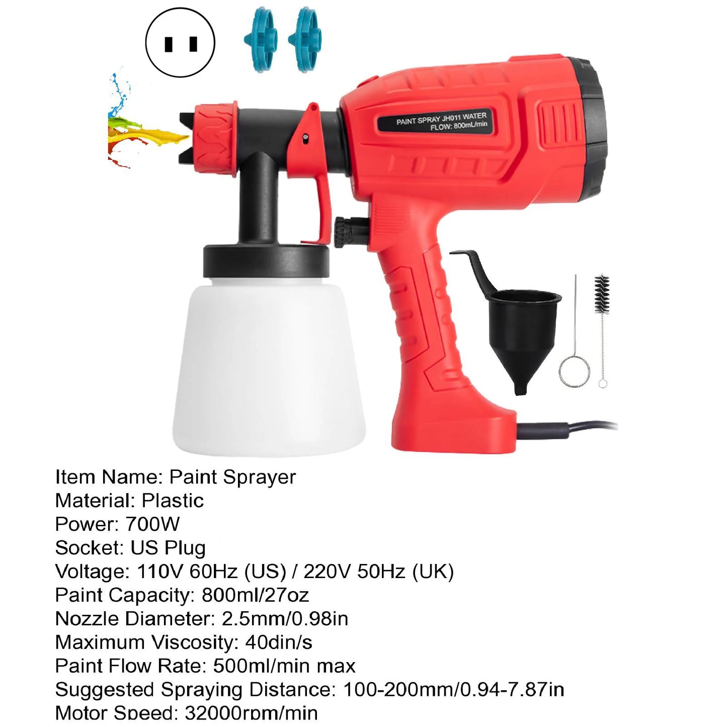 1 Set Mini Paint Sprayer Ergonomic Handle Long-Spray Distance 3 Spray Patterns Rechargeable Multipurpose Electric Handheld Powe