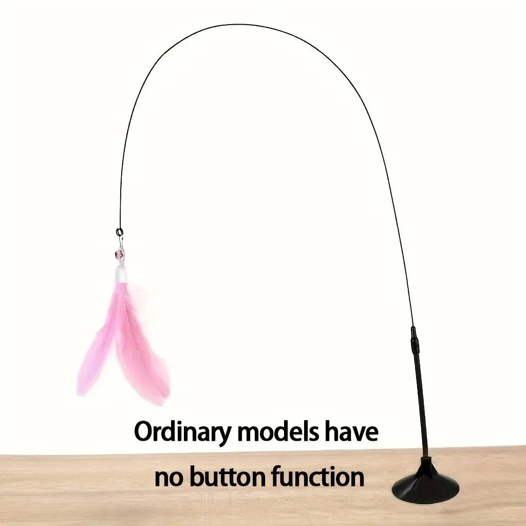 Cat Teaser Wand with Bell & Feather - Suction Cup Play Pole