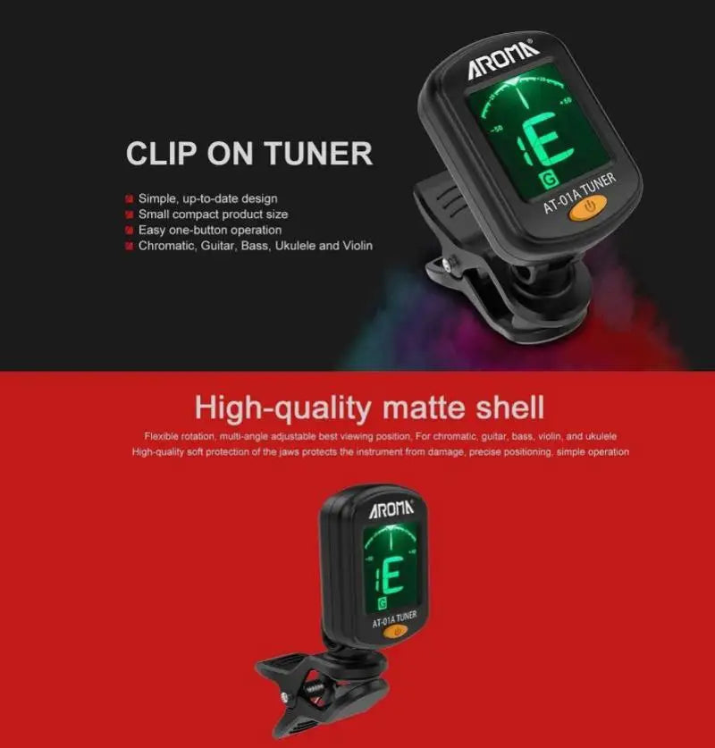 2026 New Guitar Tuner AT-01A/101 Foldable Rotatable Clip-on Tuner High Sensitivity for Bass Ukulele Chromatic Guitar Accessories