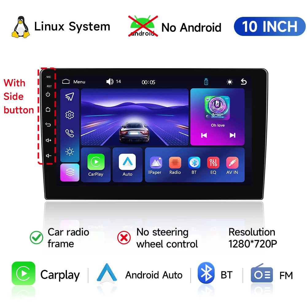 JIUYIN Universal 9"/10" Car Stereo — Wireless CarPlay, Android Auto, Linux MP5 Player